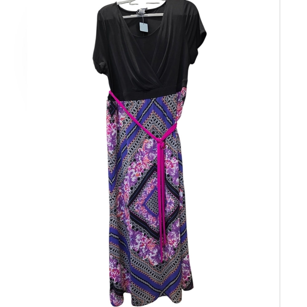 Catherines Black and Multi-colored Patterned Maxi Dress